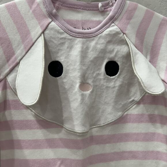 Green Cotton White Bunny Appliqué Pink Stripe Romper - Picture 3 of 7